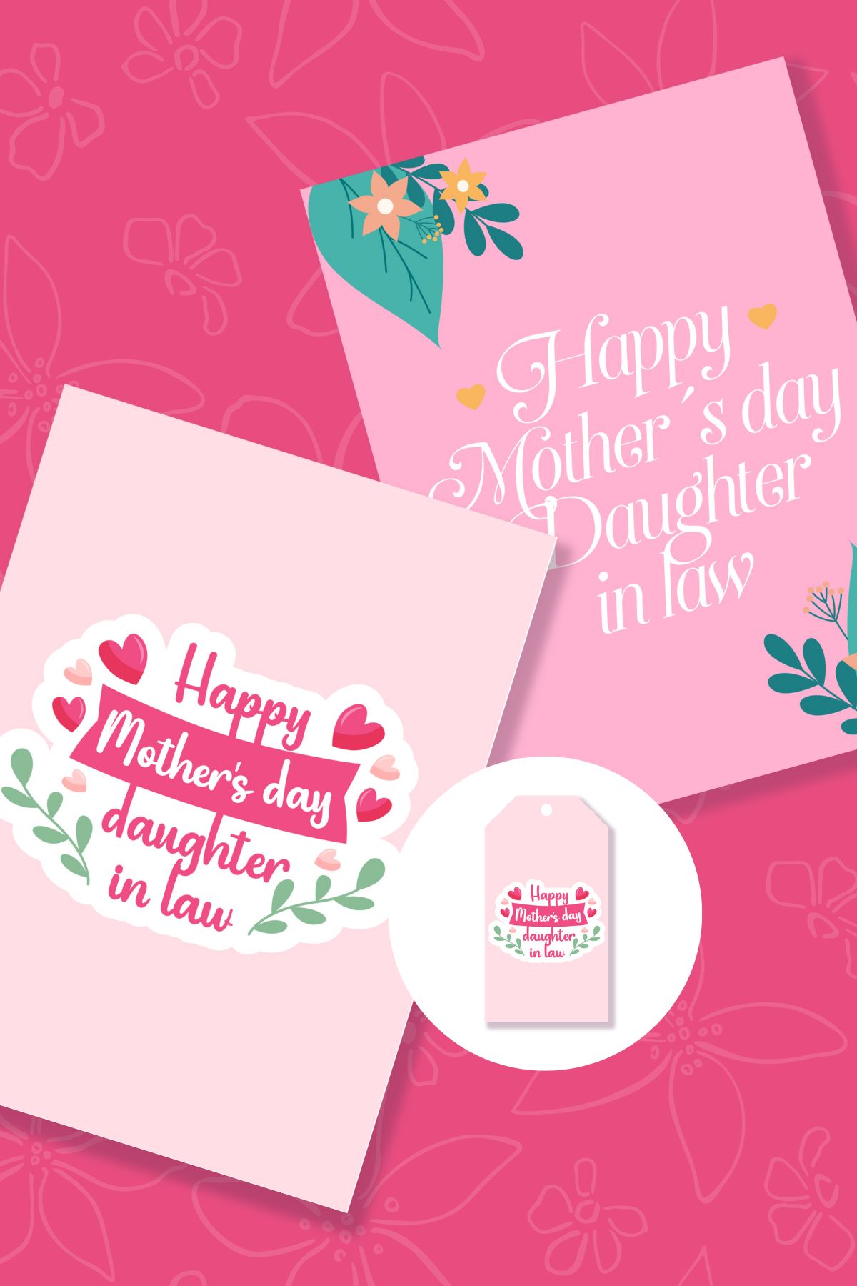 Two printable Mother's day daughter in law cards in pink hues.