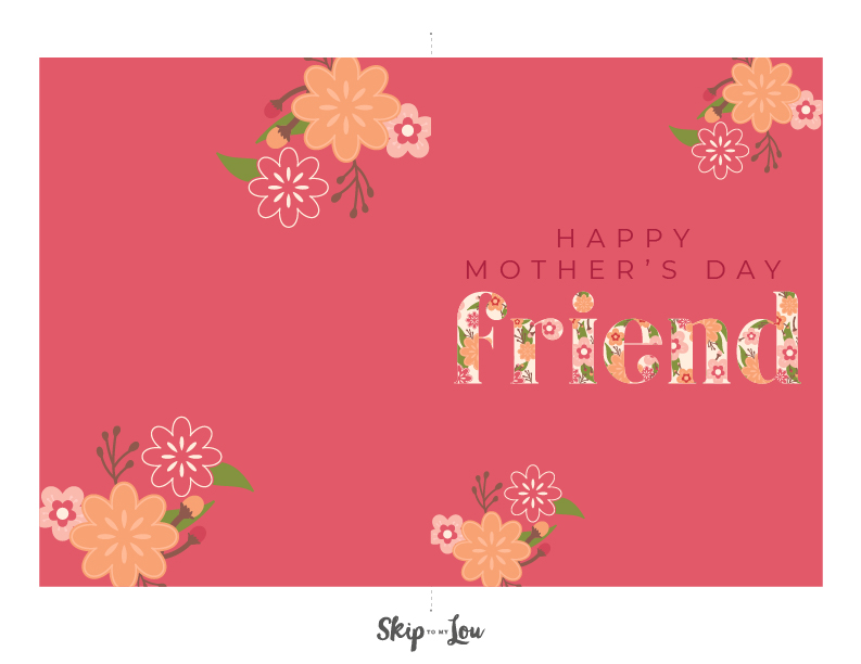 Printable Happy mother's day friend card with pink hues.