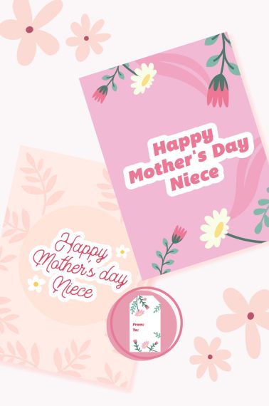 Two printable Happy Mother's Day niece cards over a light pink background.