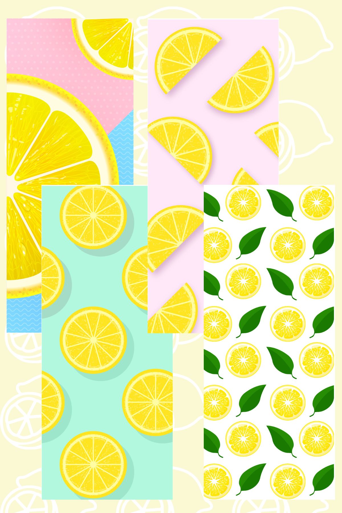 Four pastel-colored bookmarks with lemon slices on them, by Skip to my Lou.
