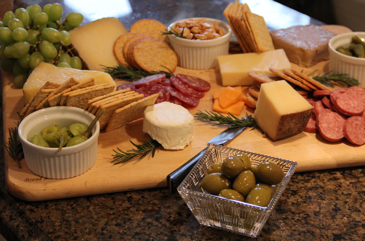 a rustic simple cheese and meat board from kath's kitchen sync.