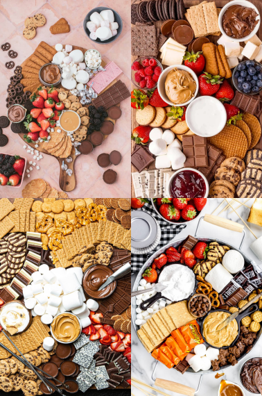collage of smores charcuterie boards ideas