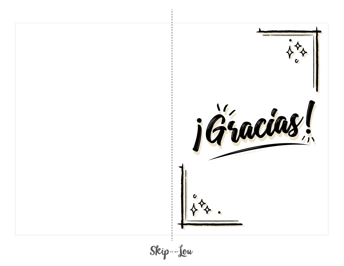 Printable thank you in Spanish card that says gracias.