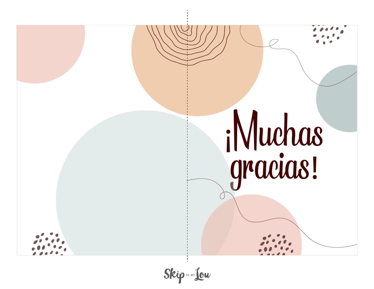 Printable thank you in Spanish card that says muchas gracias.