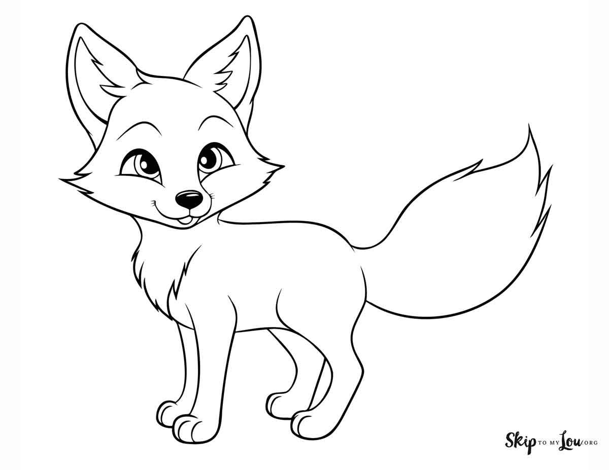 standing fox cartoon style coloring page