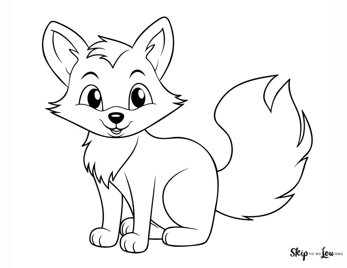 cartoon sitting fox coloring page