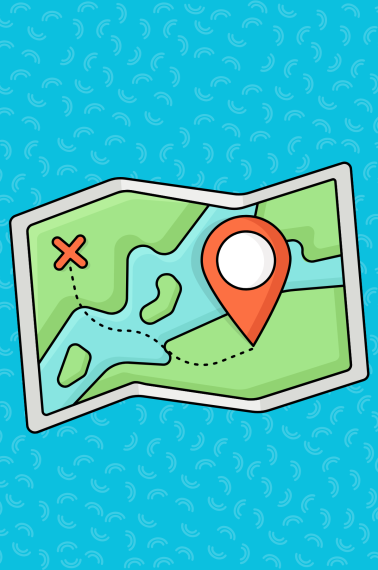 Image shows a drawing of a map marking the destination and place of origin.