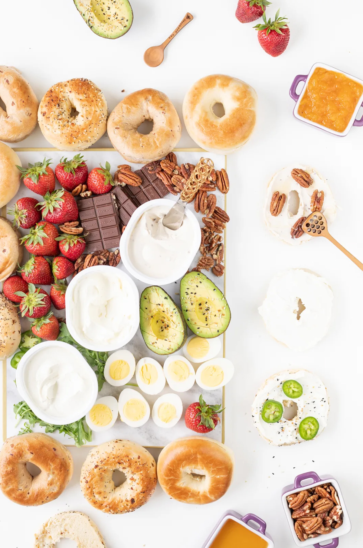 chocolate, strawberries, cream cheese ,eggs, and avocado from cutefetti.