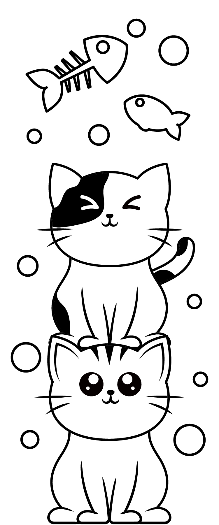 Two black and white cartoon cats dreaming about eating fish, by Skip to my Lou.
