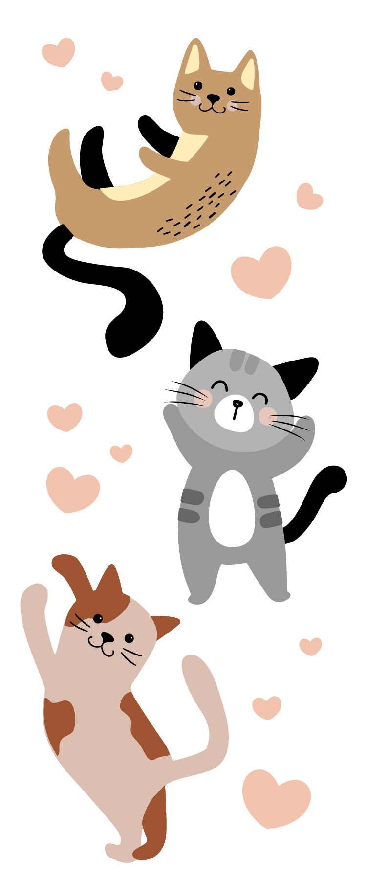 Three dancing cartoon cats surrounded by hearts, by Skip to my Lou.