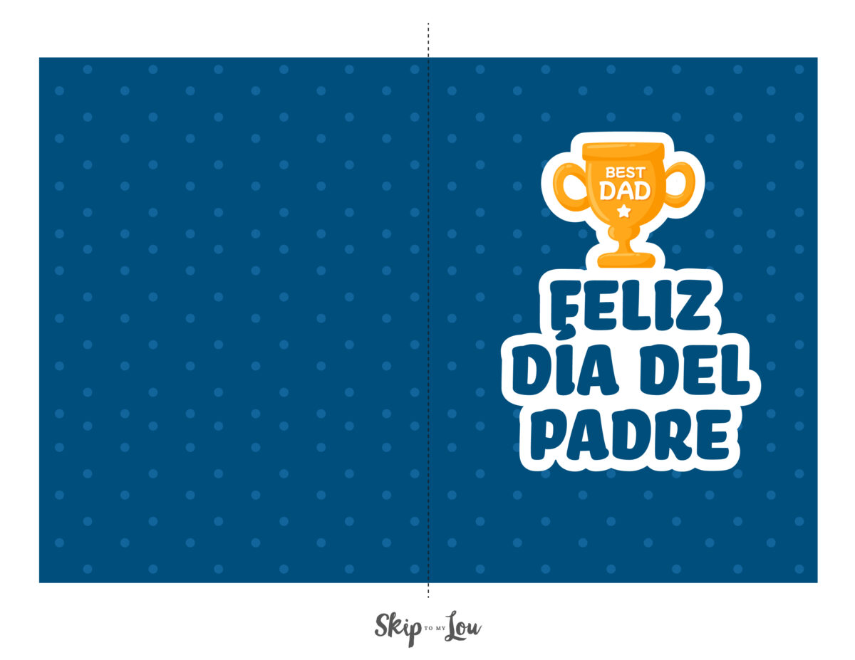 Printable Happy father's day in spanish card that says feliz dia del padre and has a drawing of a trophy.