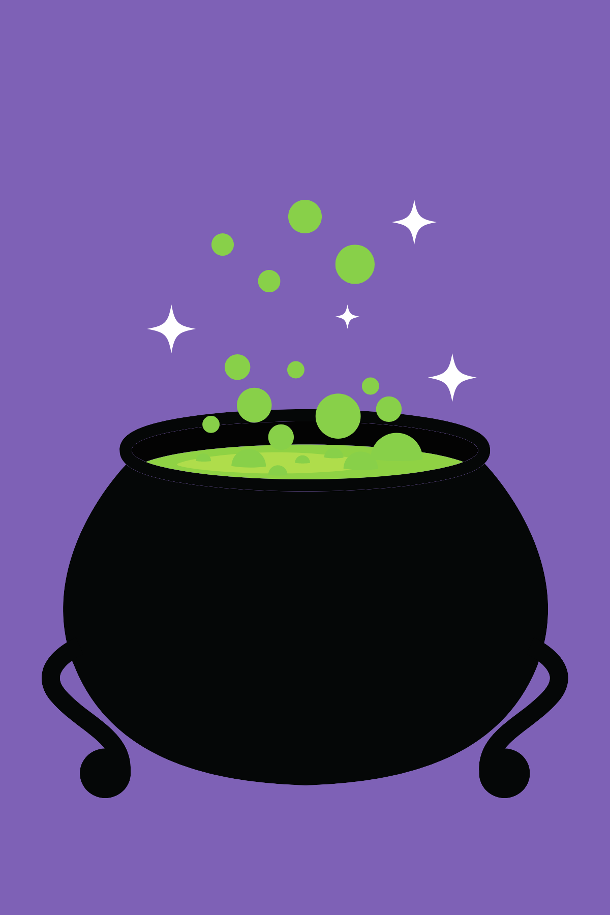 image shows the drawing of a cauldron with a green liquid inside.