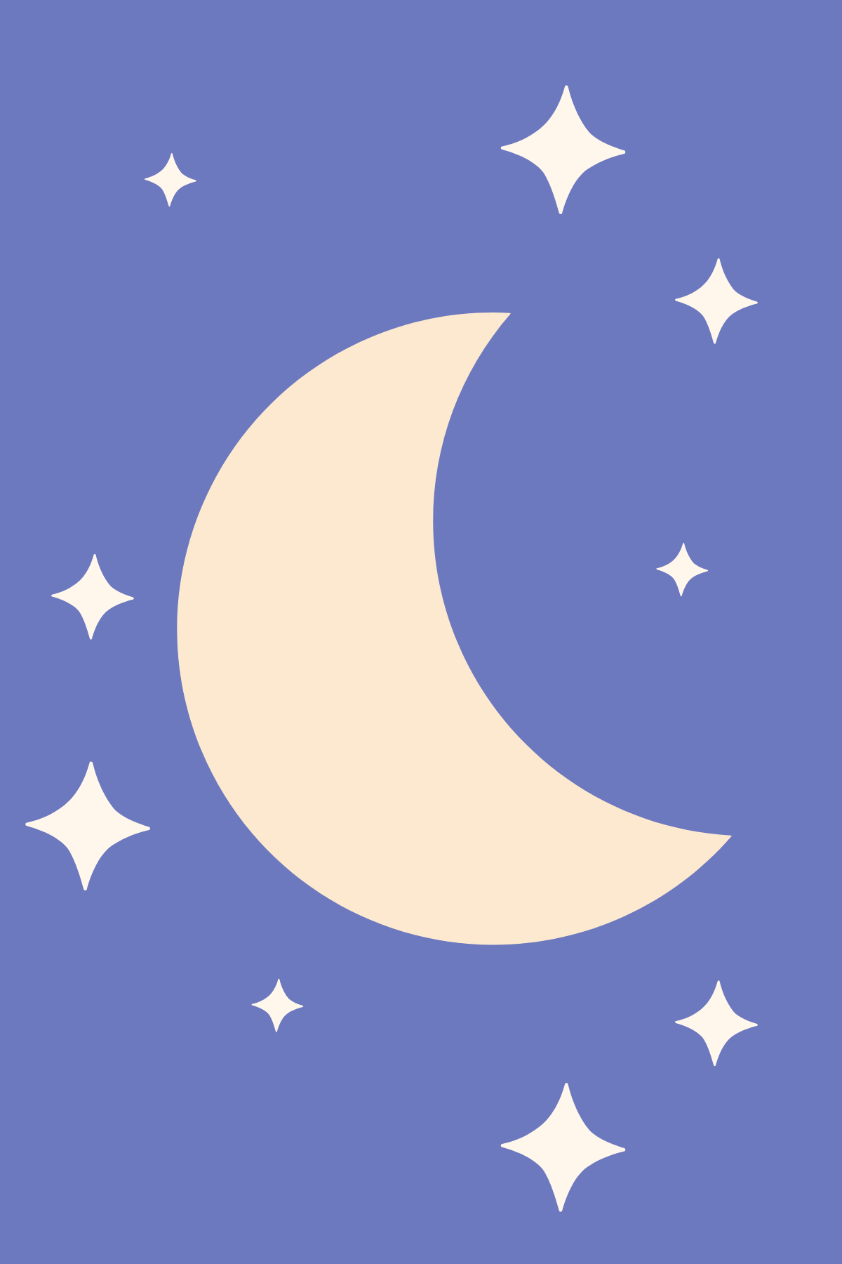 Image shows a drawing of the moon with stars next to it.