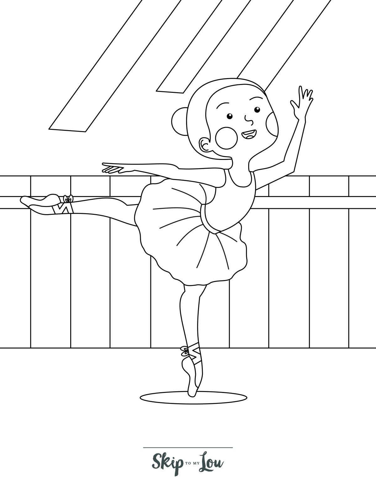 Skip to my Lou - Ballet Coloring Pages - Line drawing of a girl ballet dancer performing a pirouette