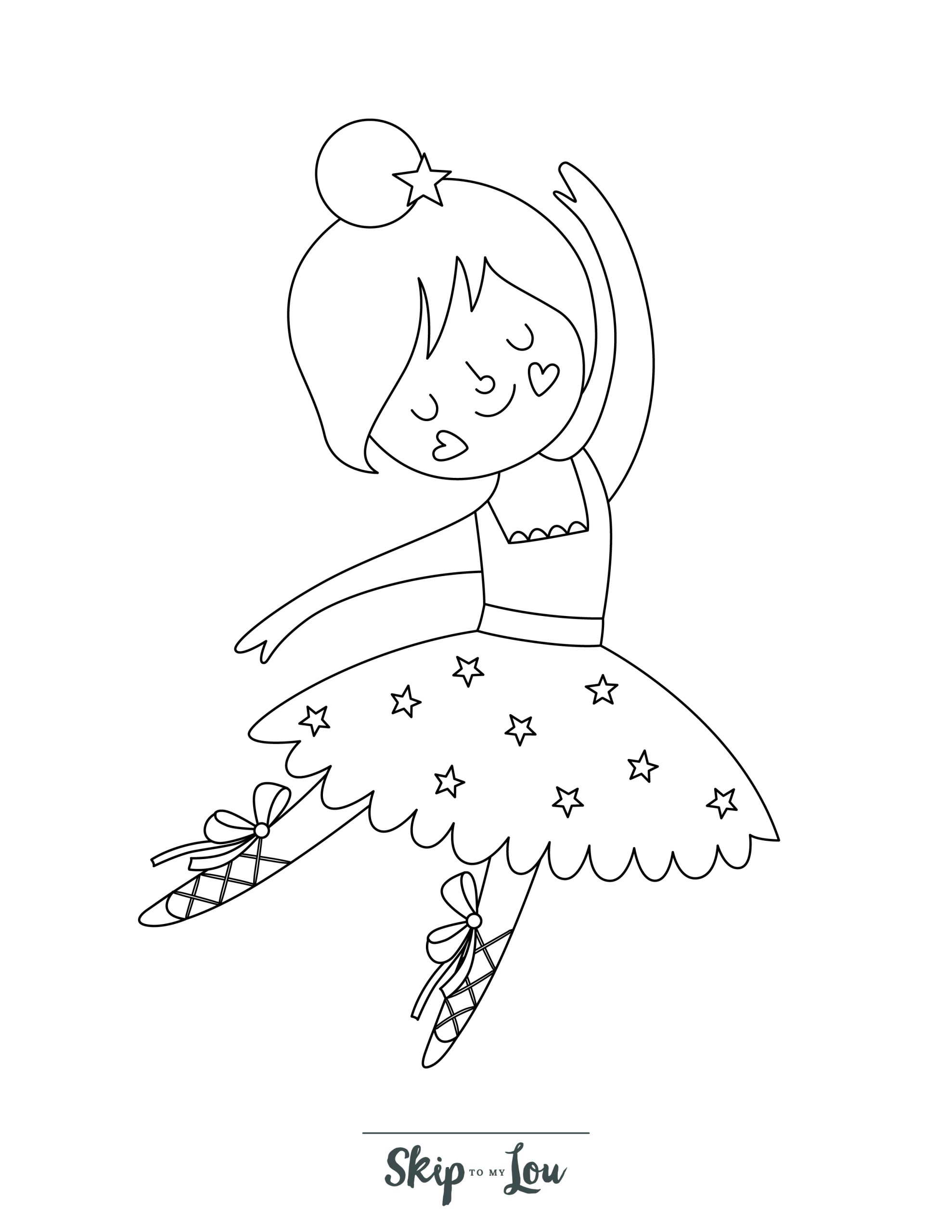 Ballerina Coloring Page 1 - Line drawing of dancing ballerina