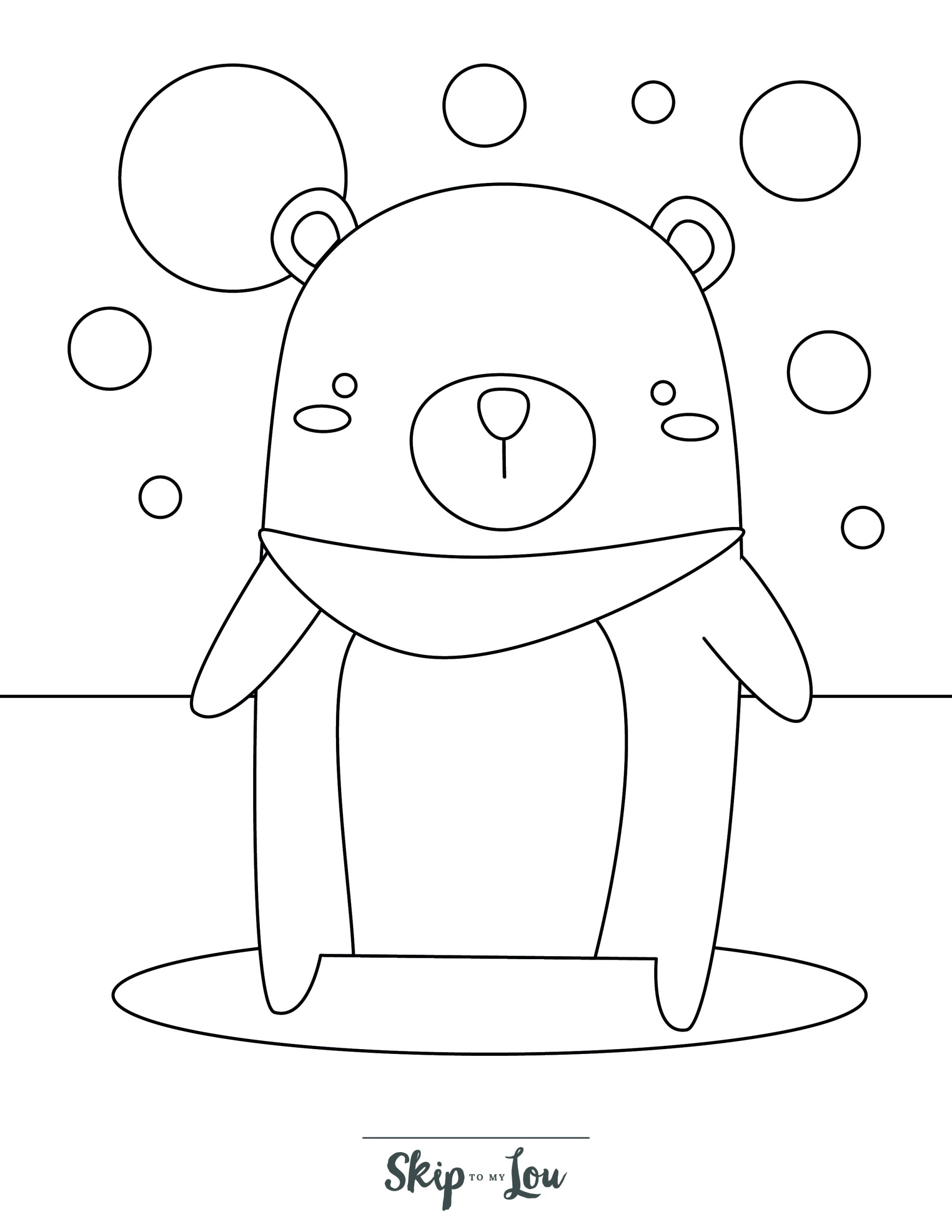 Bear Coloring Page 5 - Bear standing up and wearing scarf, with circles in background
