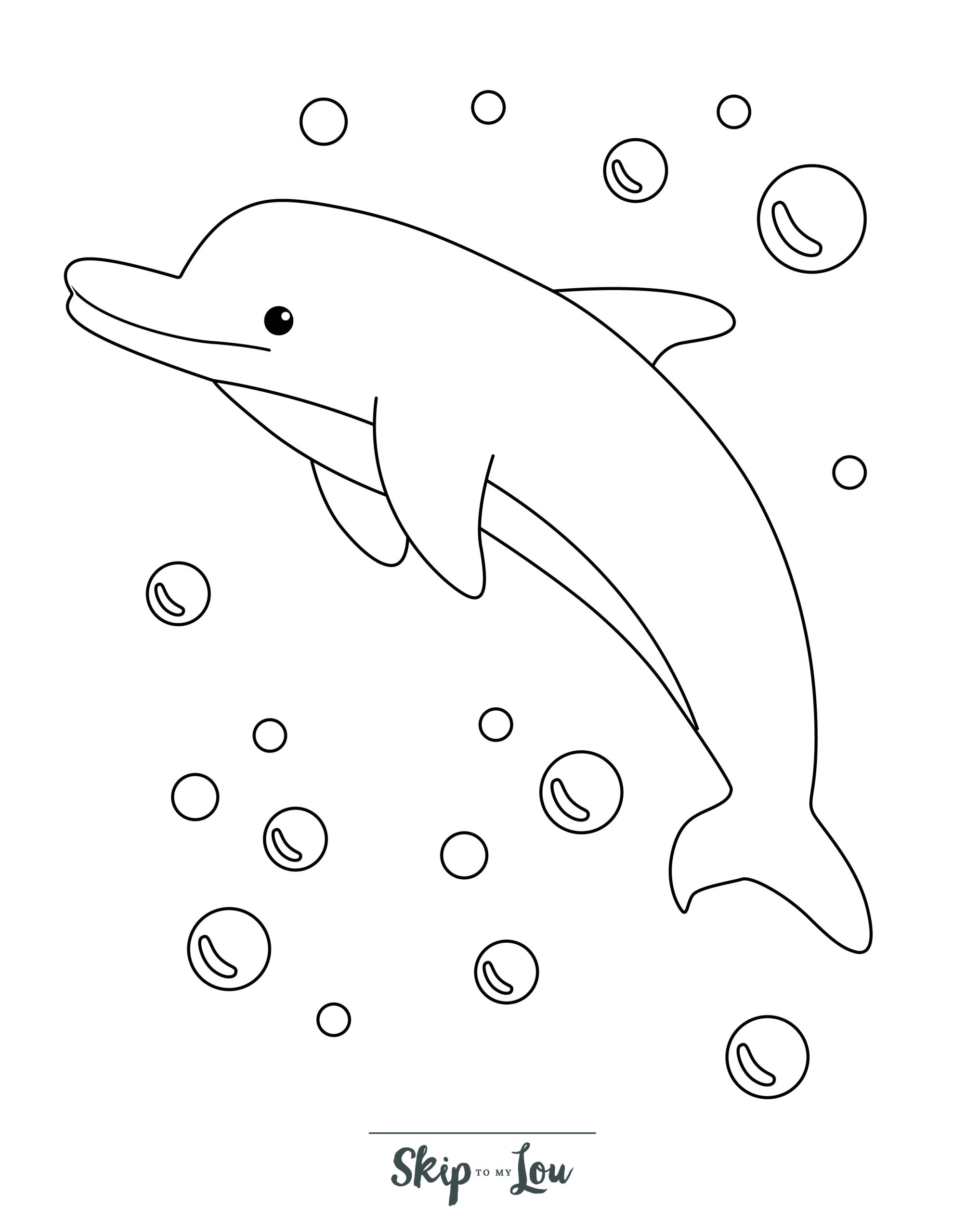 Dolphin Coloring Page 2 - Dolphin surrounded by bubbles