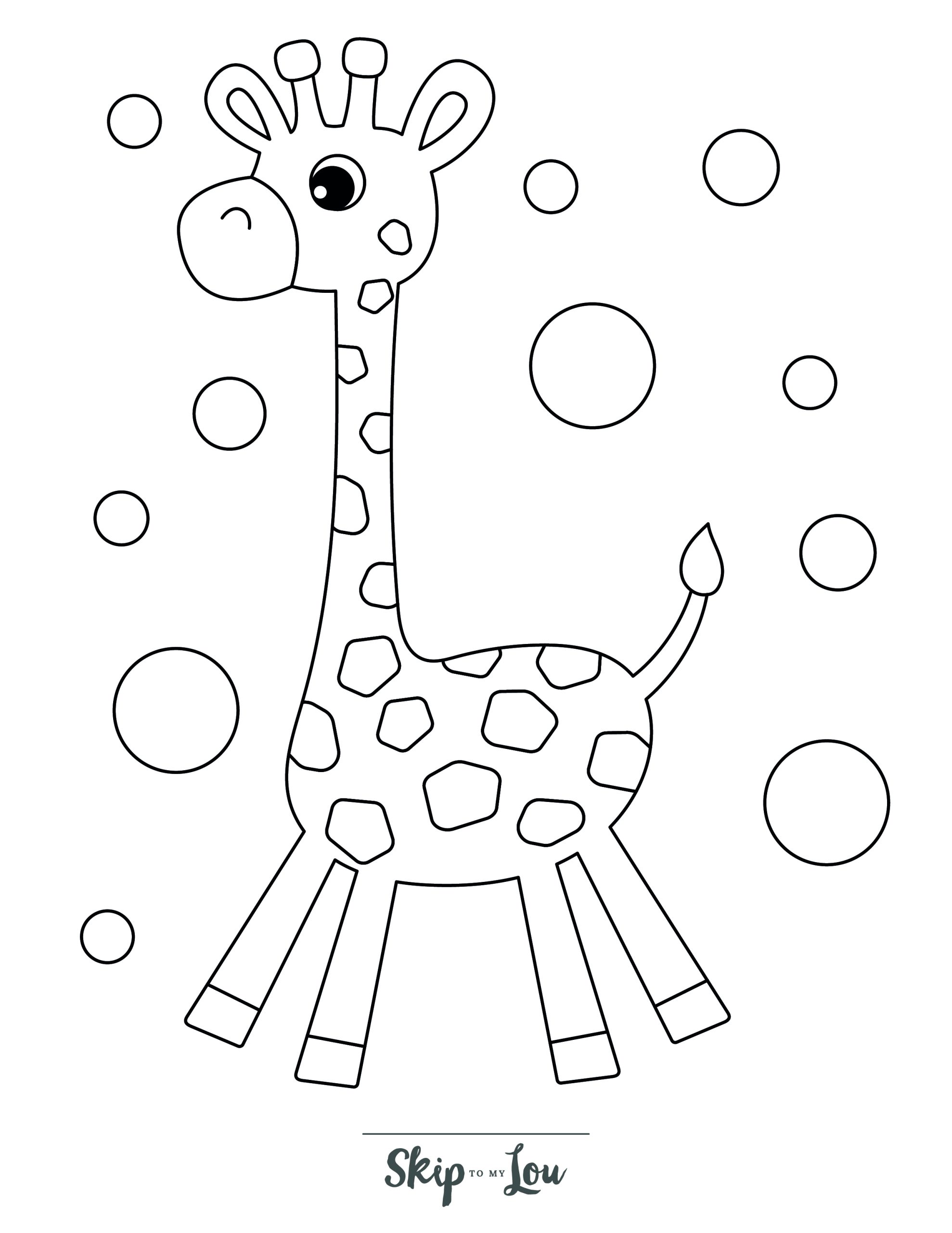 Giraffe Coloring Page 9 - Happy giraffe in air with bubbles