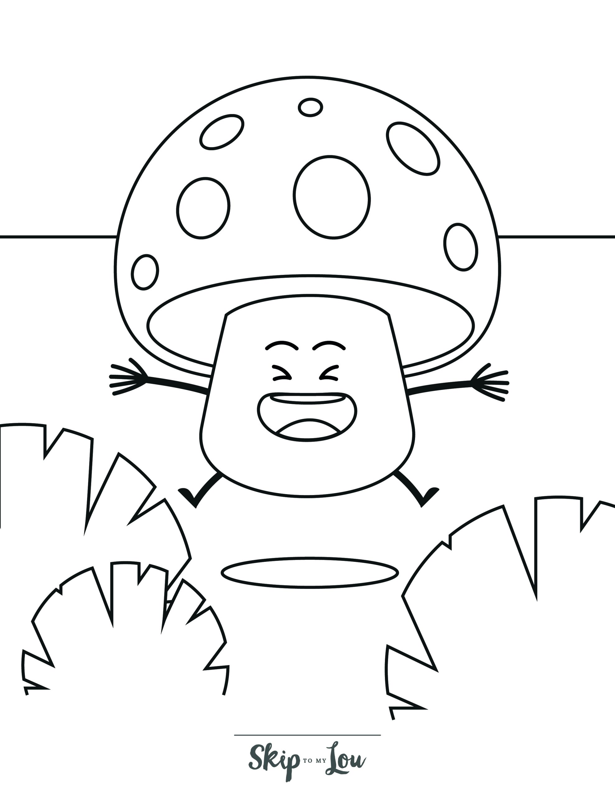Mushroom Coloring Page 5 - Jumping circular mushroom with face