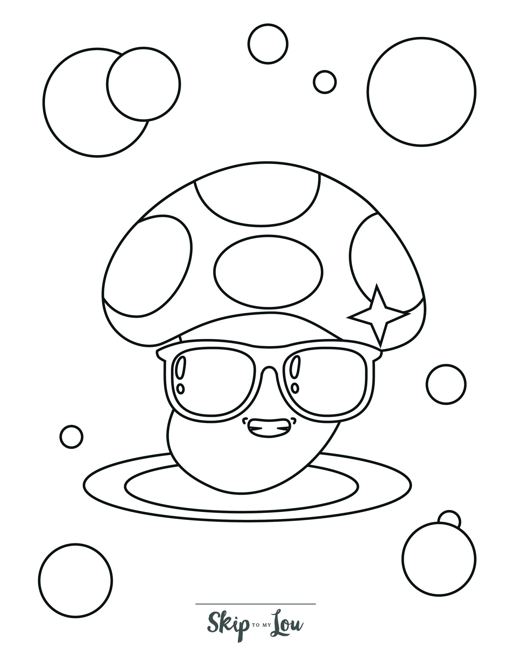 Mushroom Coloring Page 6 - Mushroom wearing sunglasses, on circular platform