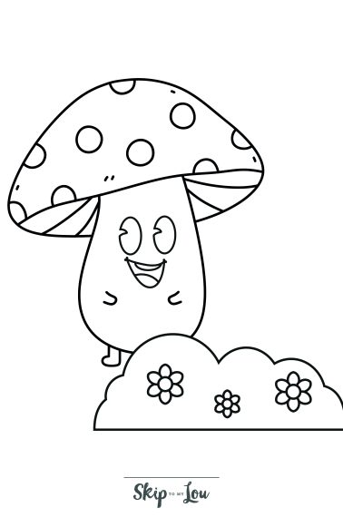 Mushroom Coloring Page 8 - Happy mushroom with face and spots
