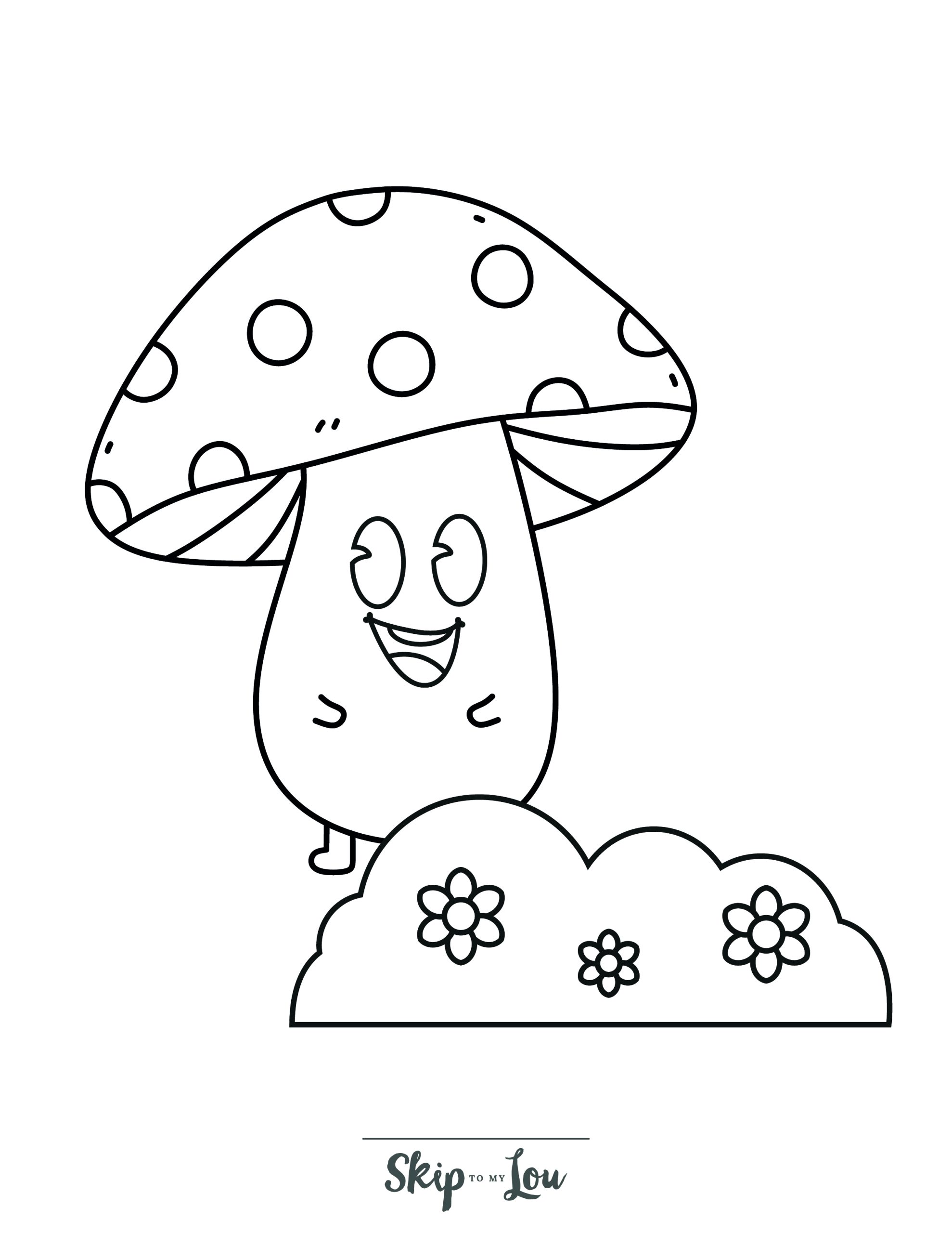 Mushroom Coloring Page 8 - Happy mushroom with face and spots