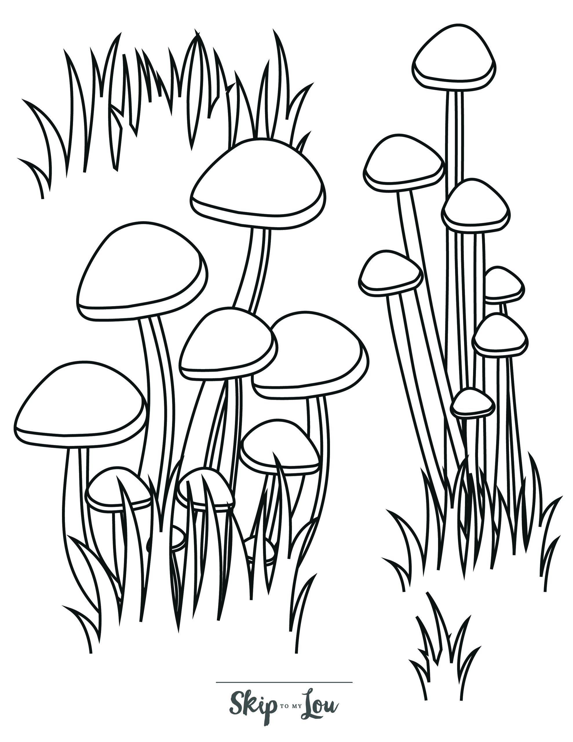Mushroom Coloring Page 11 - Lots of inedible mushrooms growing out of grass