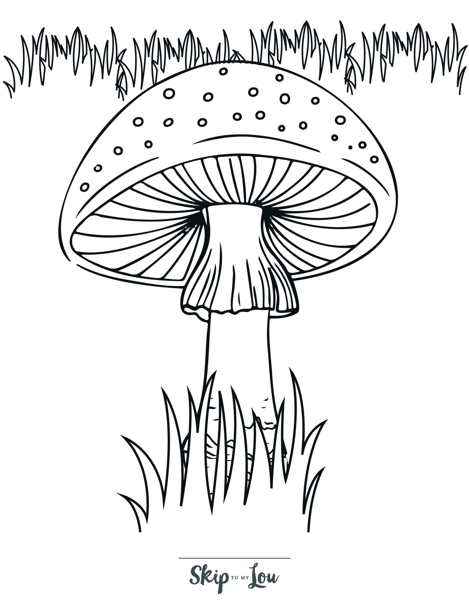 Mushroom Coloring Page 12 - Realistic mushroom growing out of grass