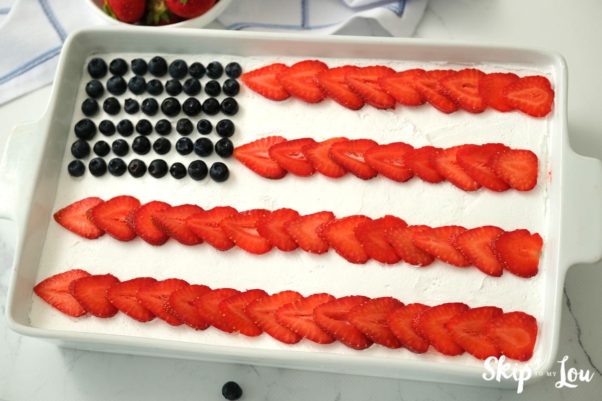 A photo of a sheet of an American flag cake.