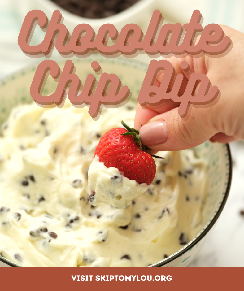 Chocolate chip dip with a strawberry, by Skip to my Lou.