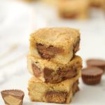 3 Peanut Butter Blondies stacked up and ready to eat, by Skip to my Lou.