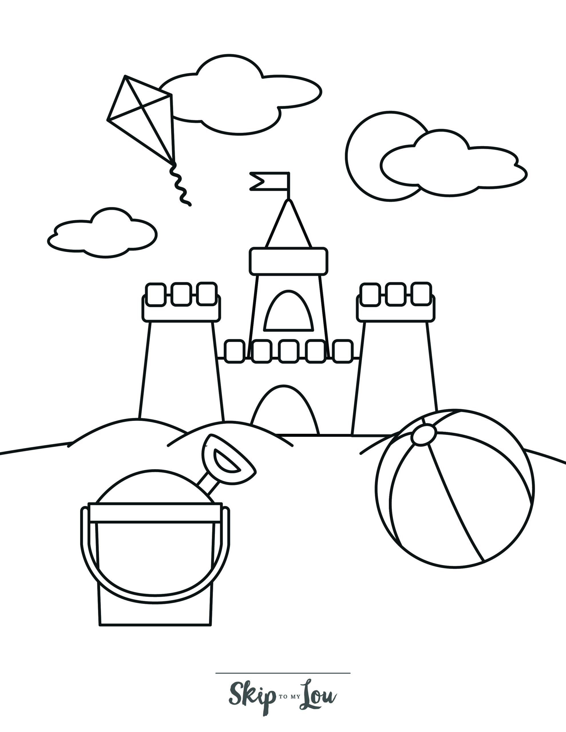 Beach Coloring Page 9 - Sandcastle with bucket and shovel