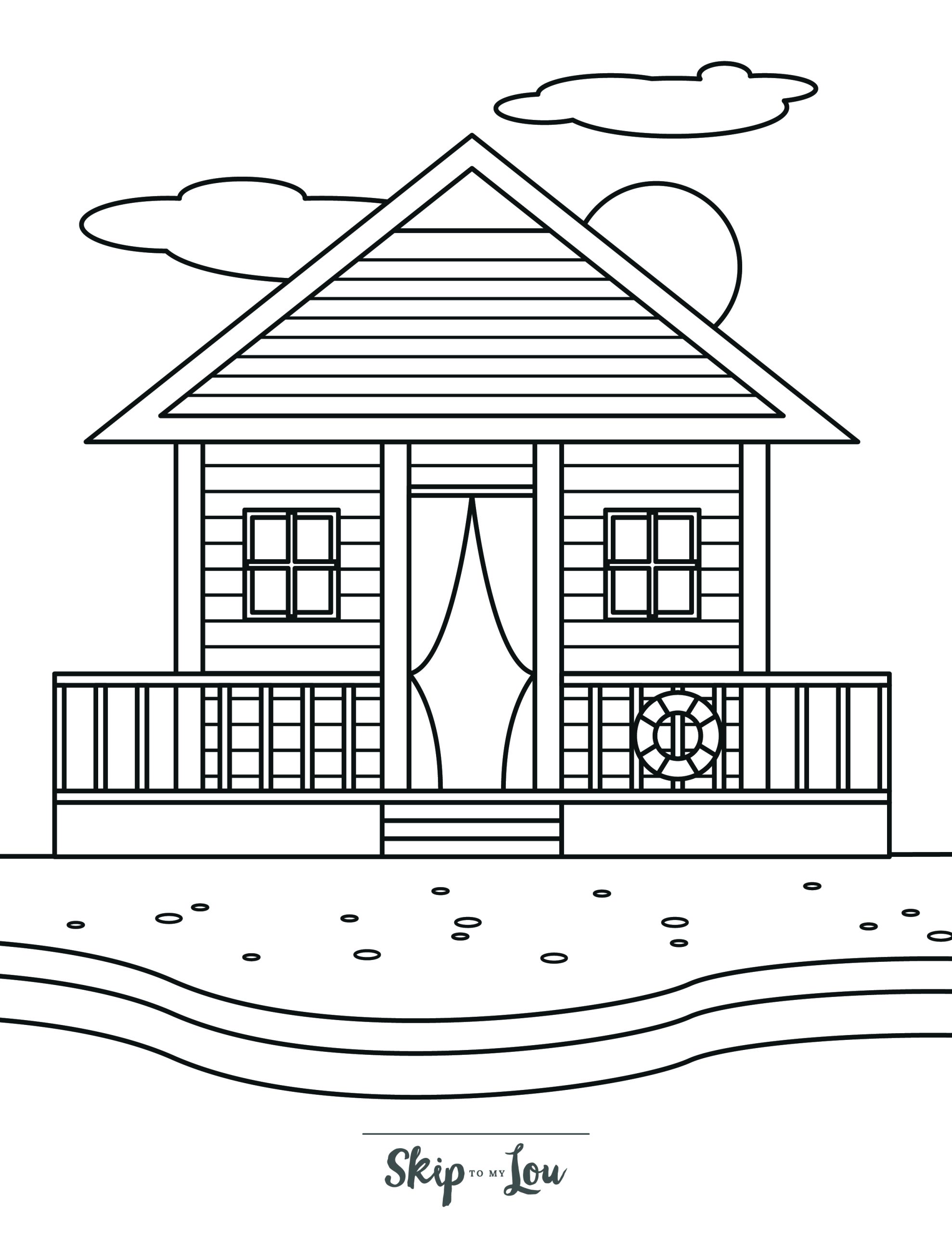 Beach Coloring Page 12 - Small beach house with two windows