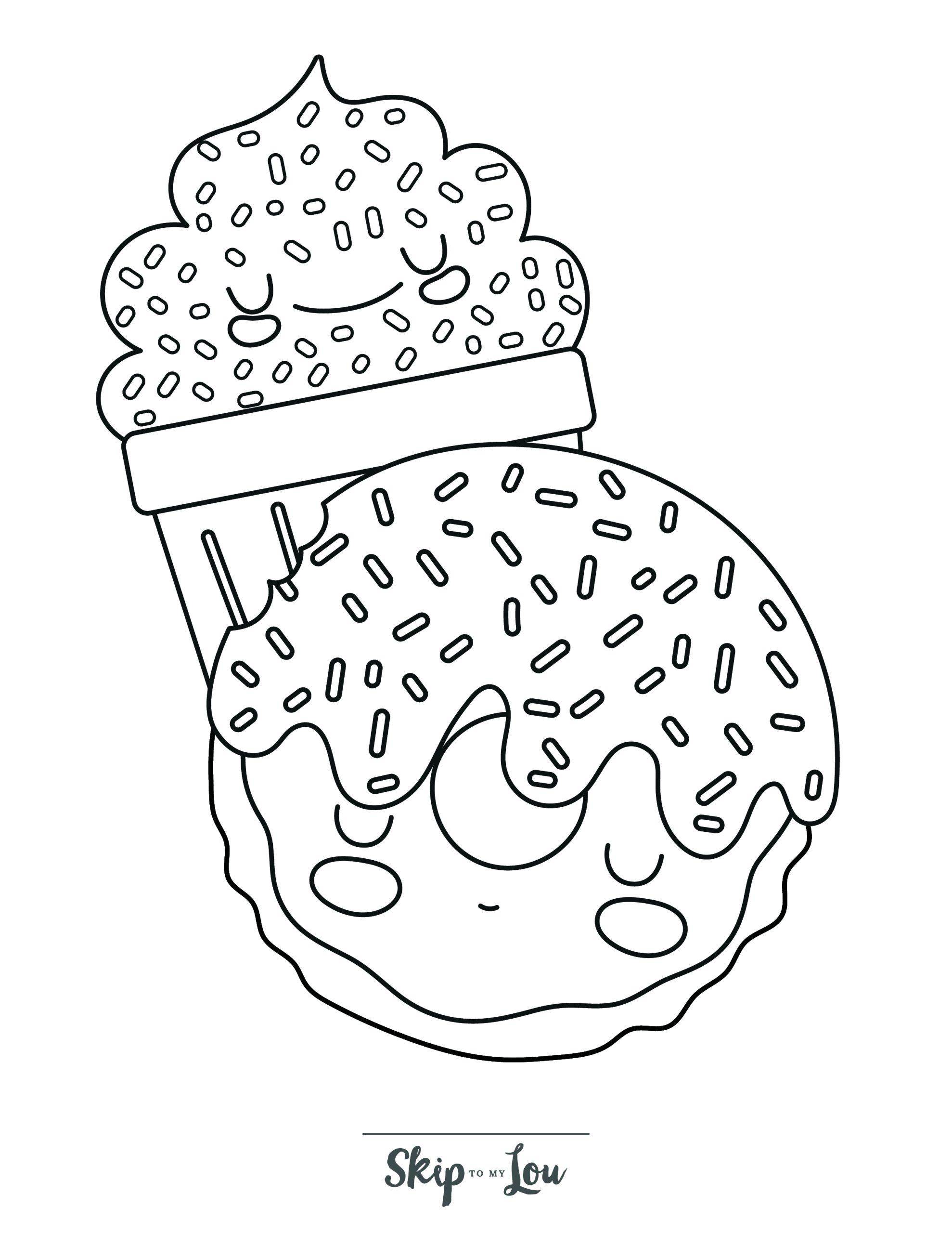 Donut Coloring Page 9 - Two donuts with lots of icing and sprinkles