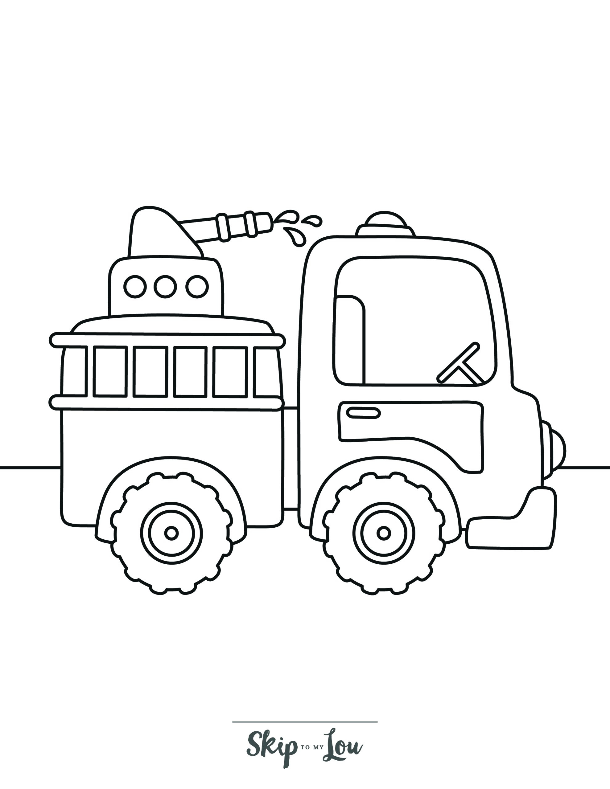 Fire Truck Coloring Page 1 - Little fire truck with ladder and fire hose