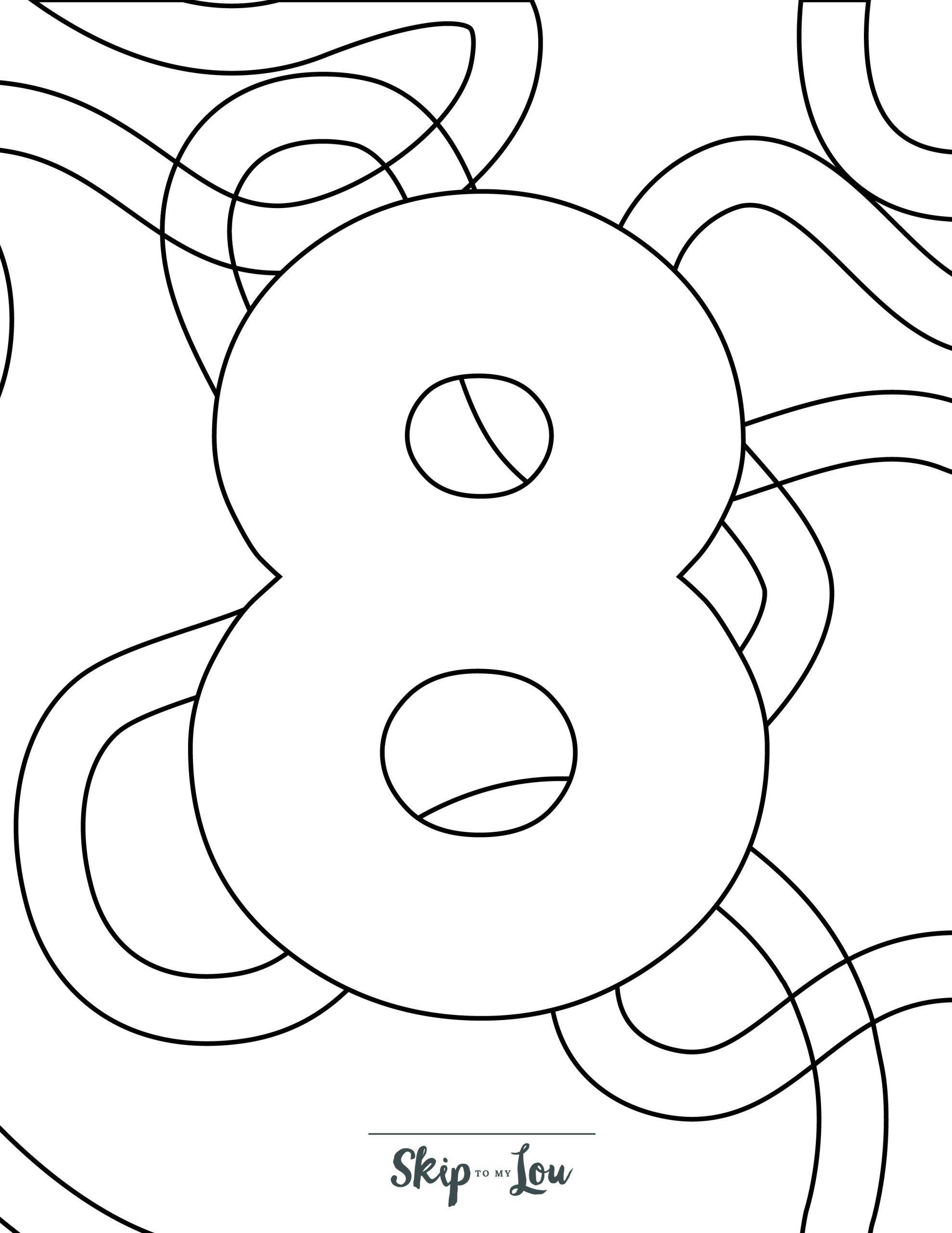 Number Coloring Page 10 - Line drawing of the number eight with lines in background