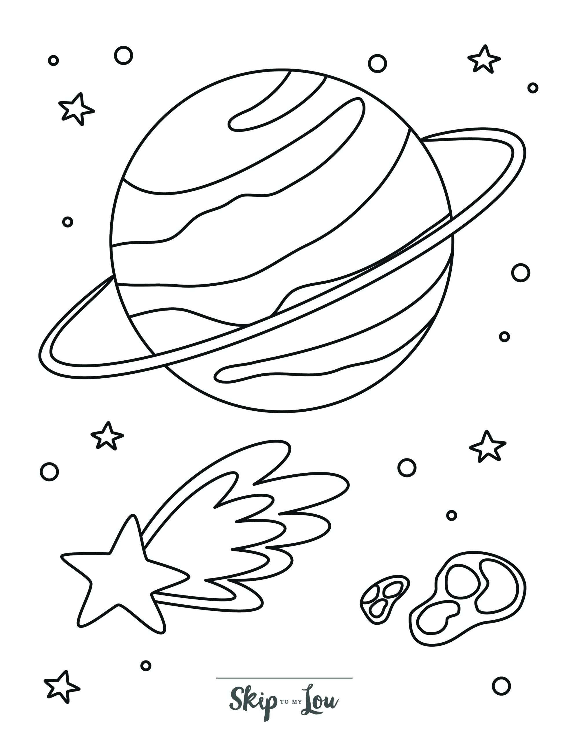 Space Coloring Page 3 - Planet Neptune with stars in background