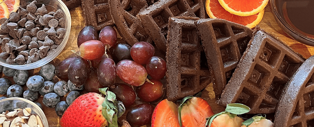 chocolate waffles are the perfect addition to a waffle charcuterie board recipe from krusteaz pro.