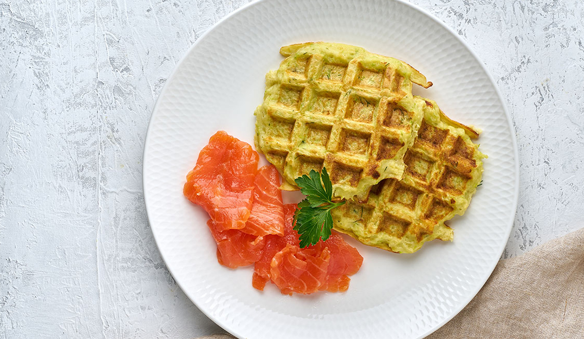 simple waffle and salmon from little foodie chicago.
