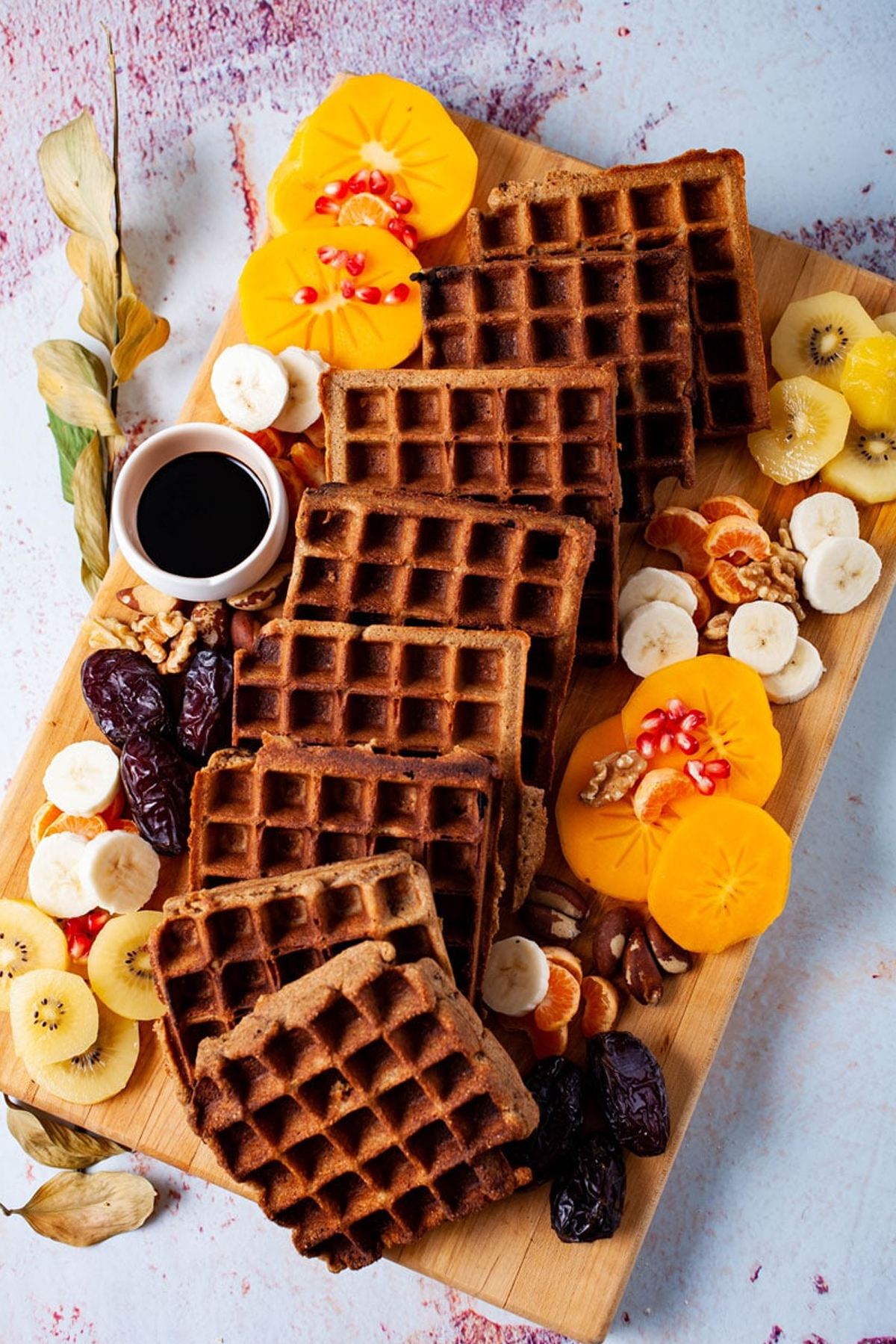 healthy oat-flour waffles and fruit from my chef's apron.
