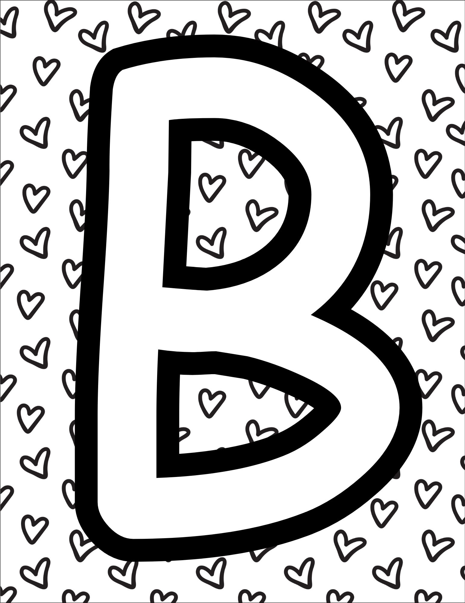 Alphabet Coloring Page B - Line drawing of the letter B with patterned background