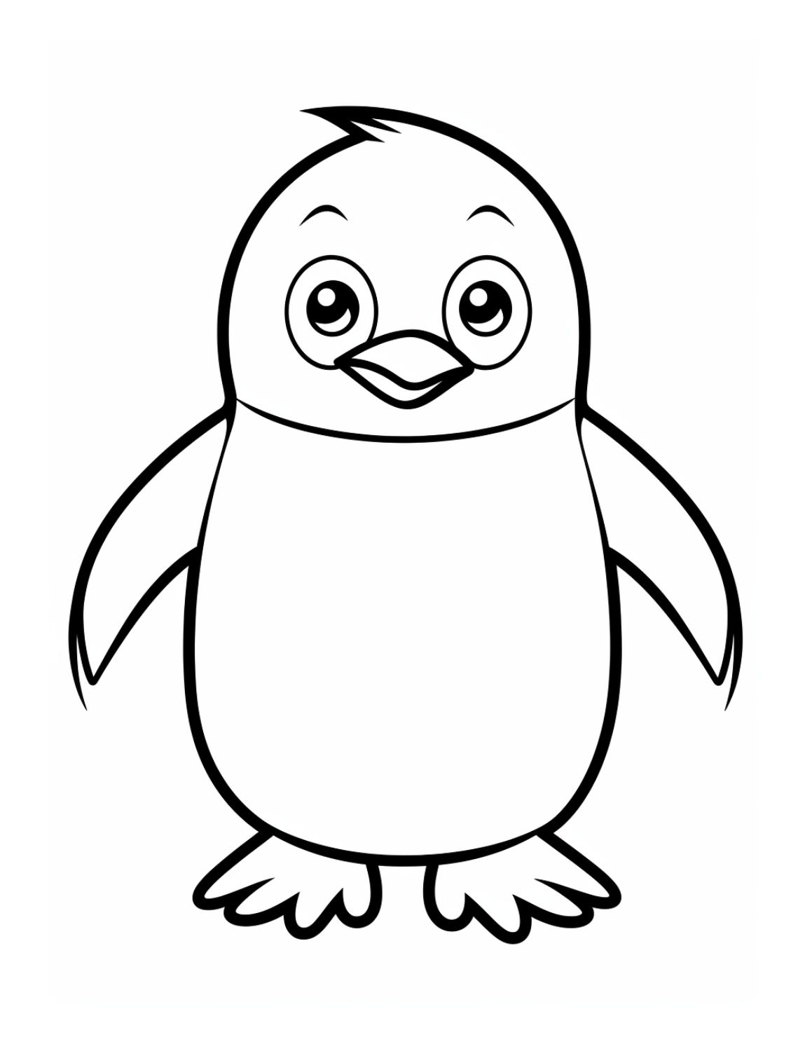 Penguin Coloring Page 1 - Line drawing of cute little penguin