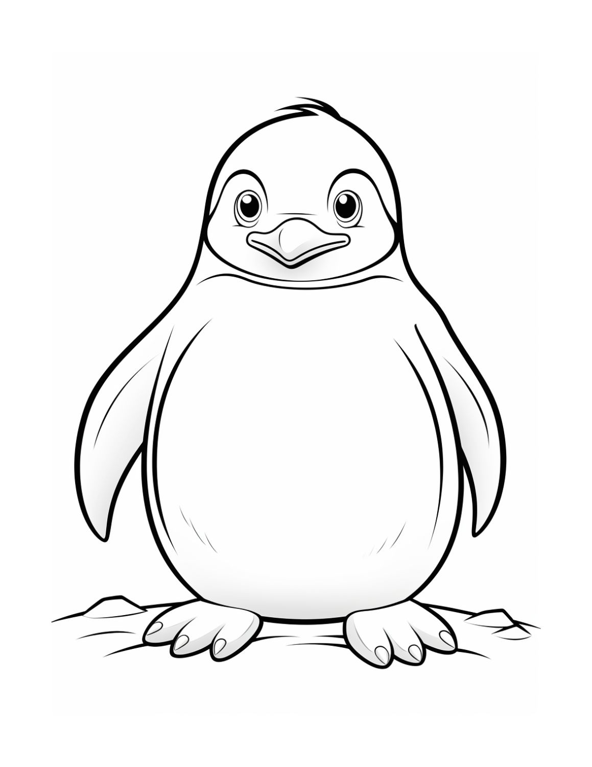 Penguin Coloring Page 19 - Simple line drawing of a very short cute penguin