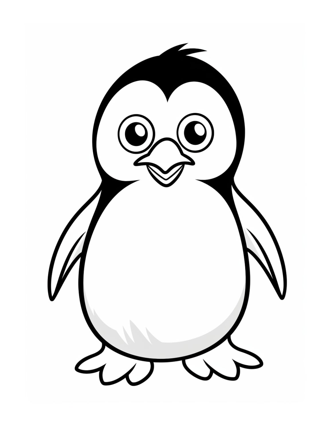 Penguin Coloring Page 2 - Simple line drawing of small penguin with black head pattering