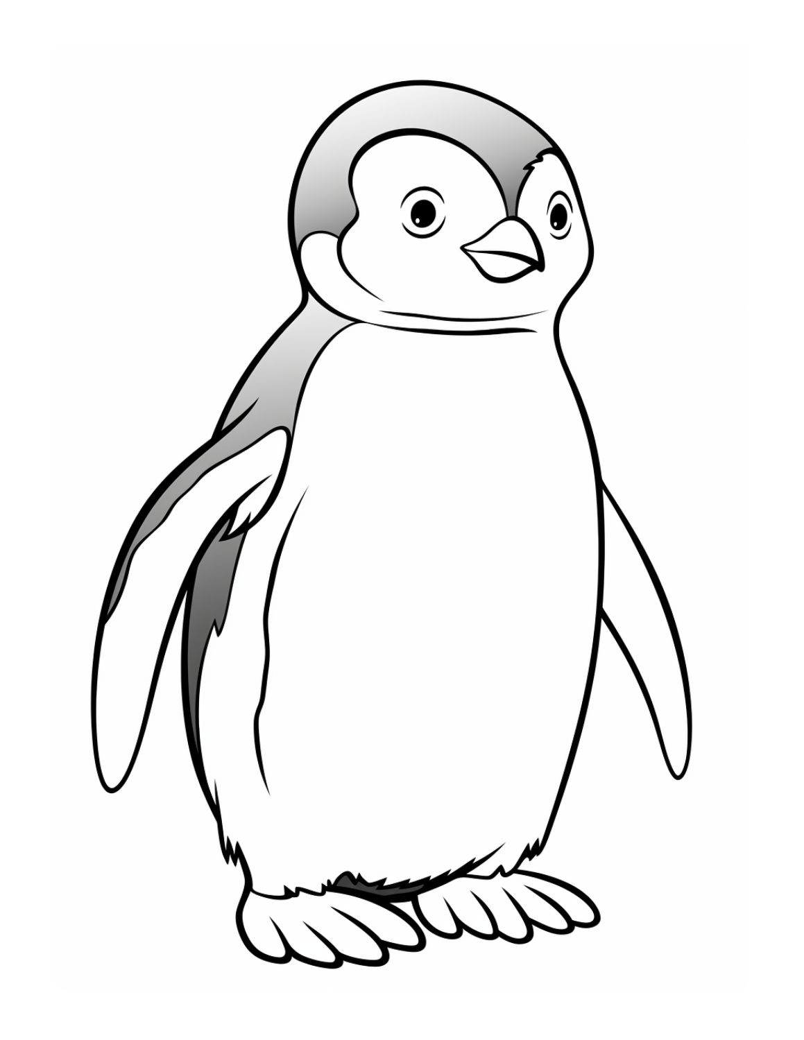 Penguin Coloring Page 4 - Line drawing of tall penguin with grey head