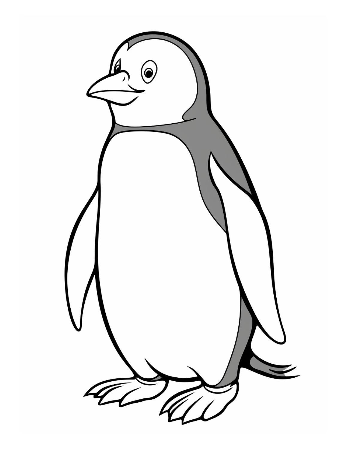 Penguin Coloring Page 5 - Simple line drawing of tall penguin with grey head and back