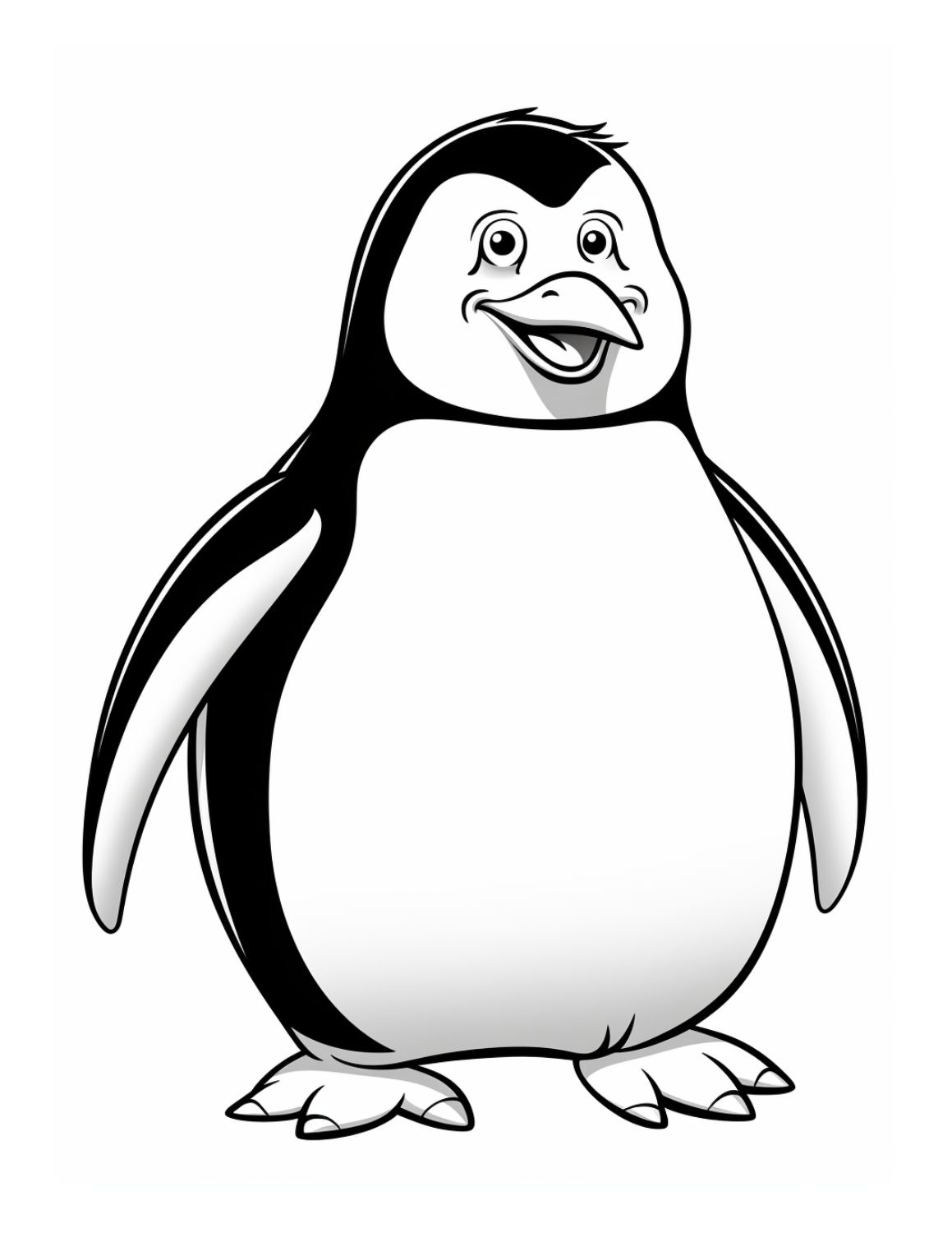 Penguin Coloring Page 6 - Simple Line drawing of fat penguin with grey and black coloring