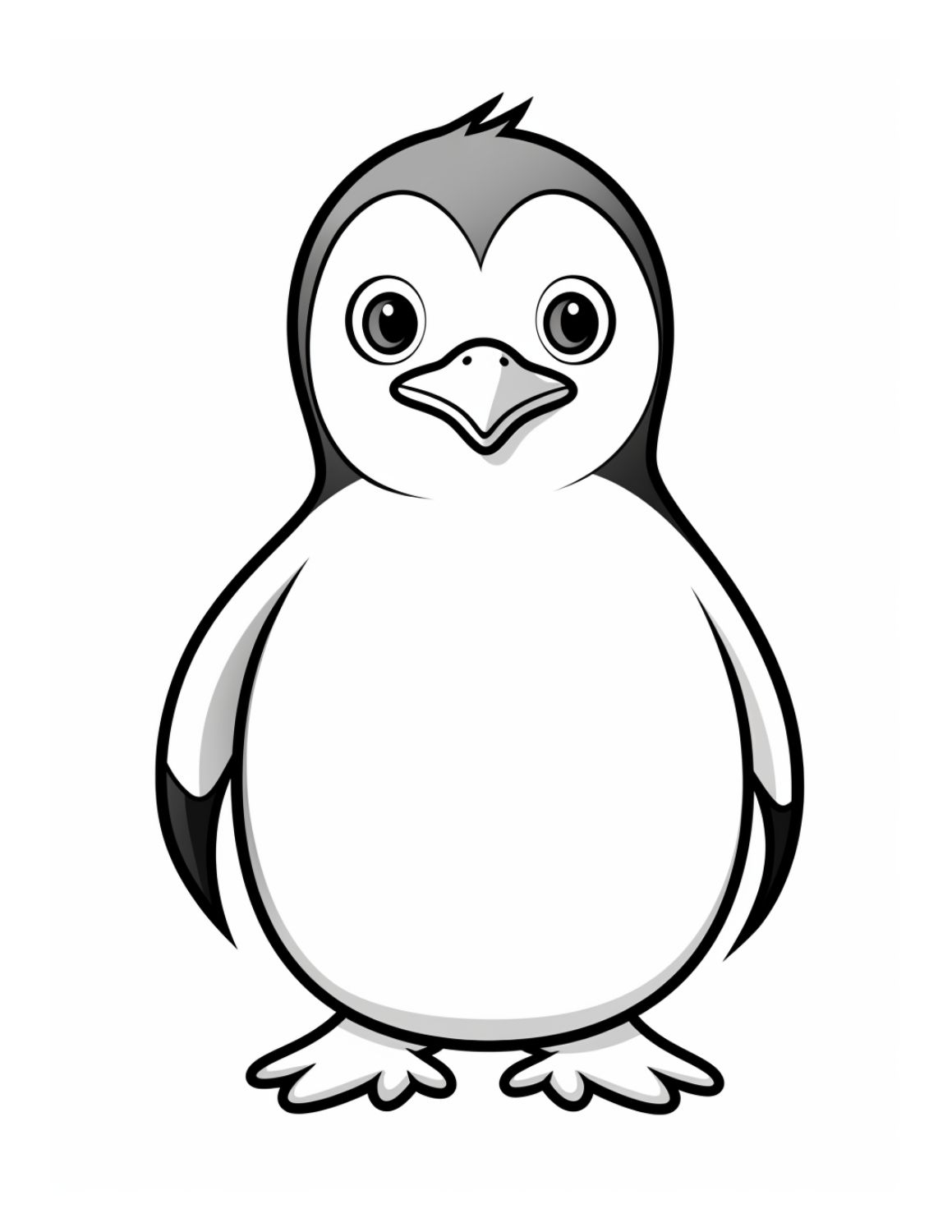 Penguin Coloring Page 9 - Simple line drawing of cute penguin with grey shaded head patch