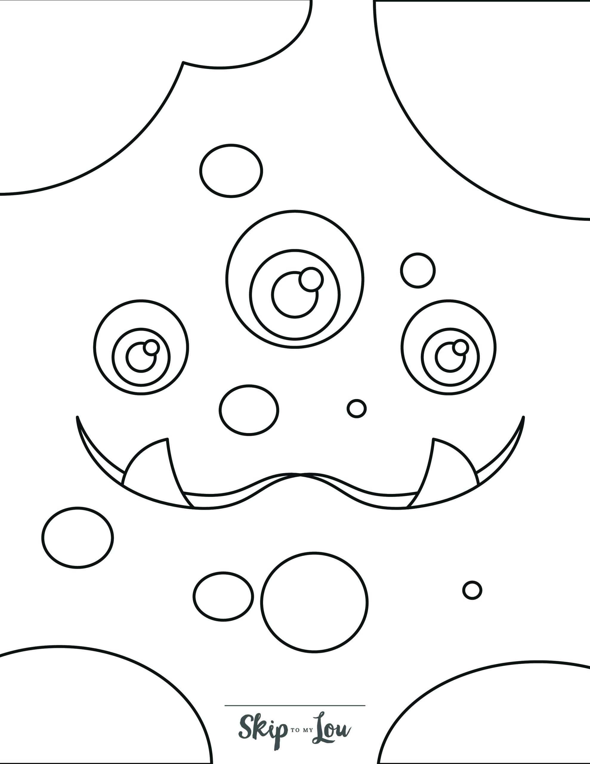 Monster Coloring Page 8 - LIne drawing of a blob monster with three eyes
