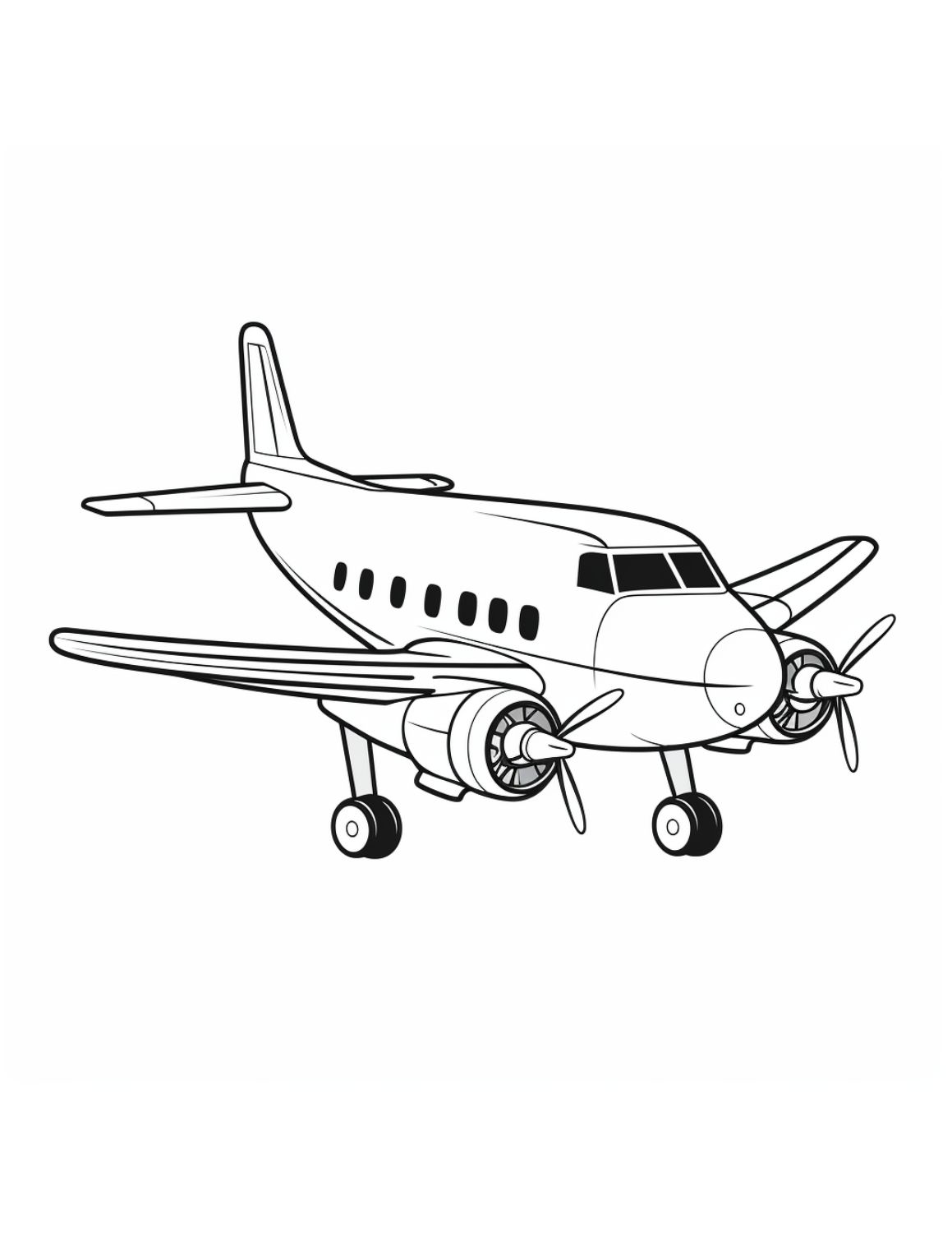 Airplane Coloring Page 1 - Large airplane with two propellers and many windows
